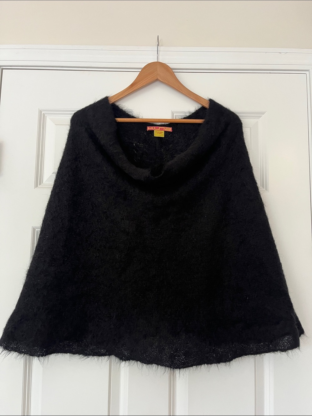 Kuna | Cozy Black Fuzzy Cowl Neck Poncho